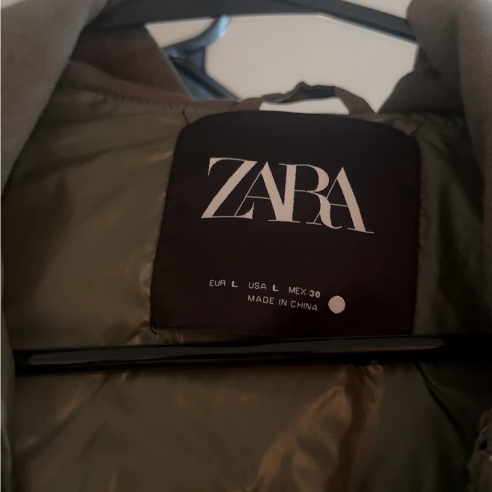 Zara Olive Green Quilted Puffer Jacket